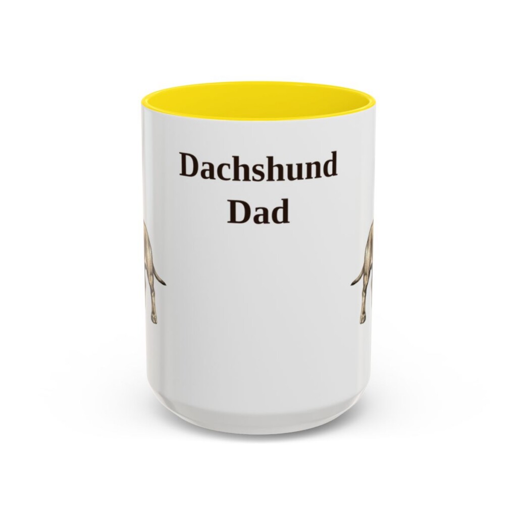 15oz Dachshund Dog Dad Mug, Yellow, front view