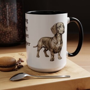 15oz Funny Dachshund Mug, Black, lifestyle photo