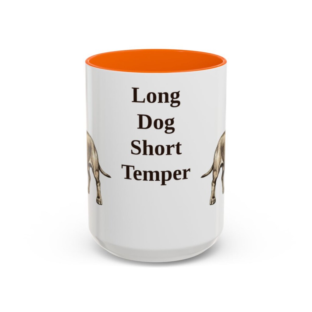 15oz Funny Dachshund Mug, Orange, front view