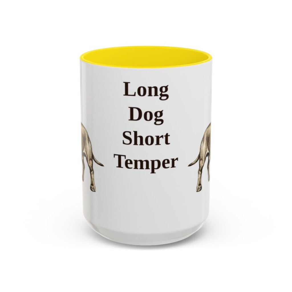 15oz Funny Dachshund Mug, Yellow, front view