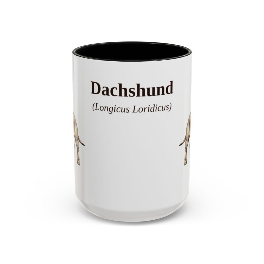 15oz Dachshund Latin Mug, Black, front view