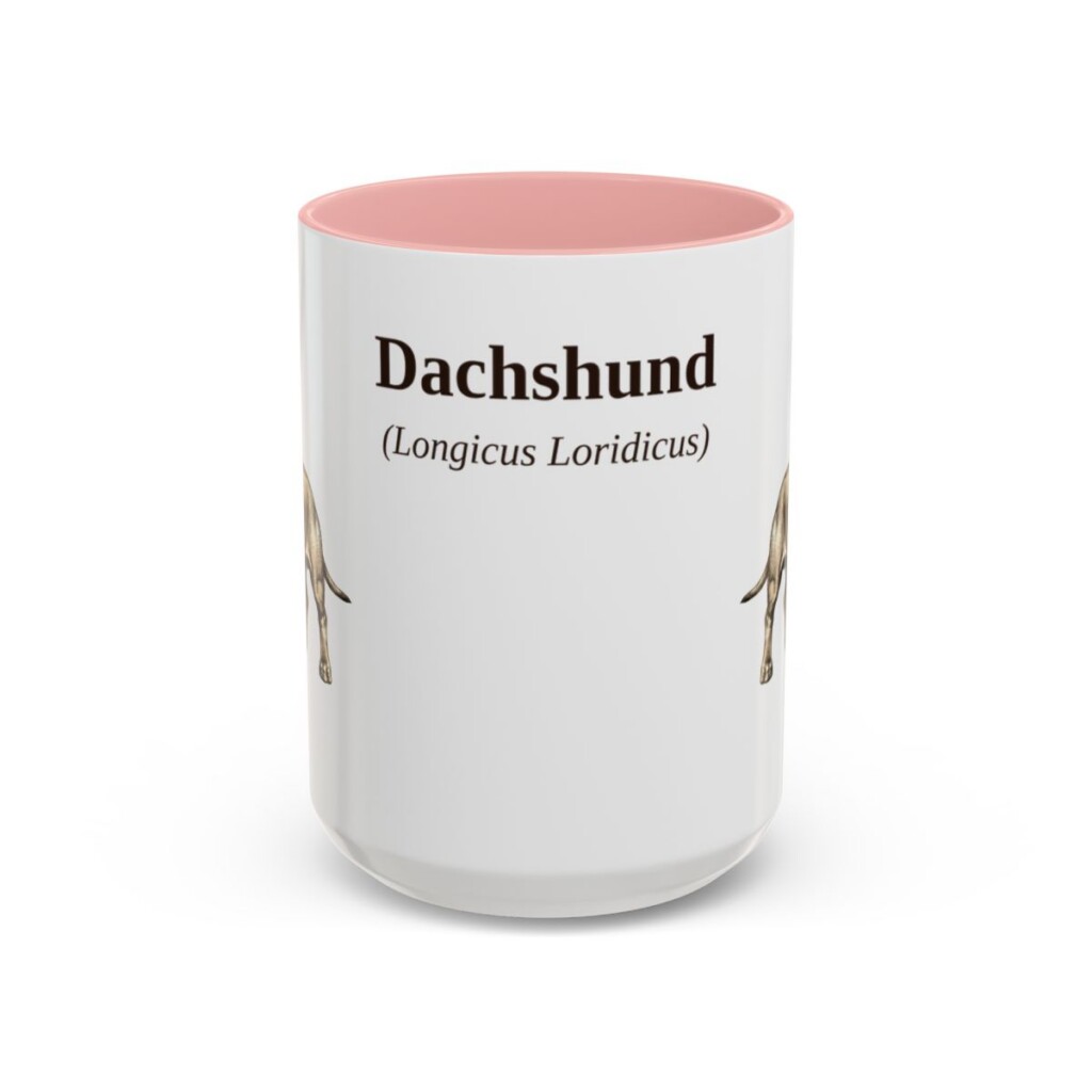 15oz Dachshund Latin Mug, Pink, front view