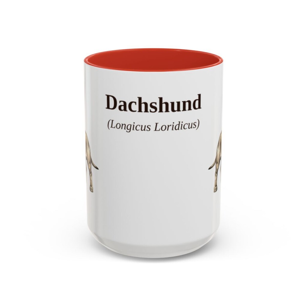 15oz Dachshund Latin Mug, Red, front view
