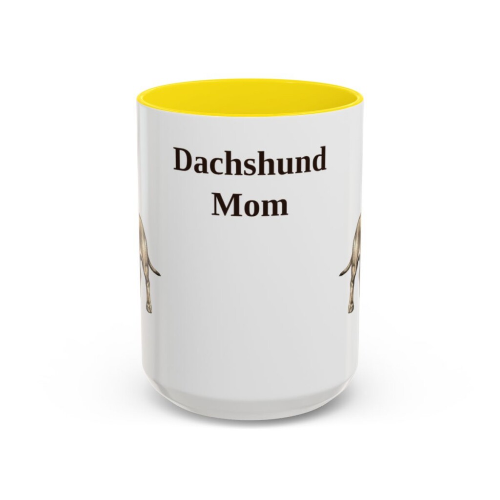 15oz Dachshund Dog Mom Mug, Yellow, front view