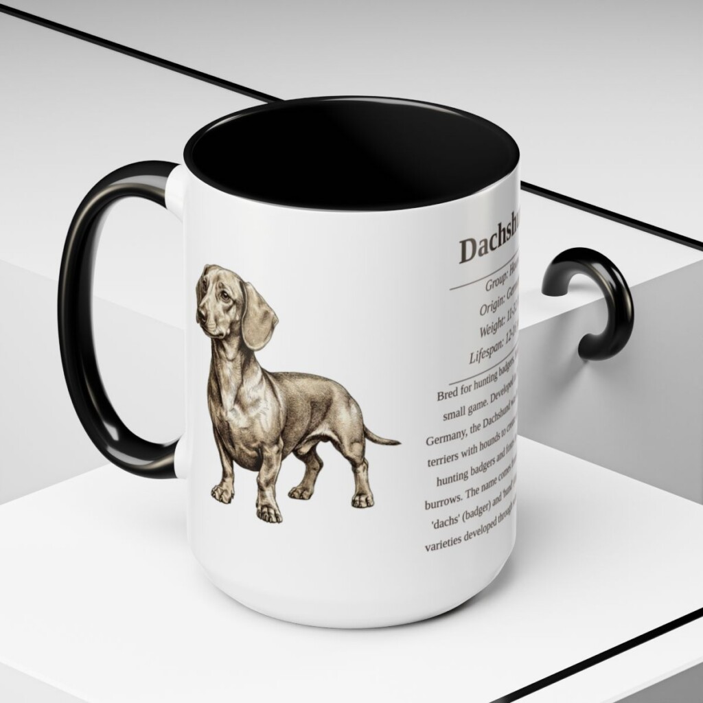 15oz-dachshund-mug-writeup-black-context-2 15oz Dachshund Mug, Black, lifestyle photo
