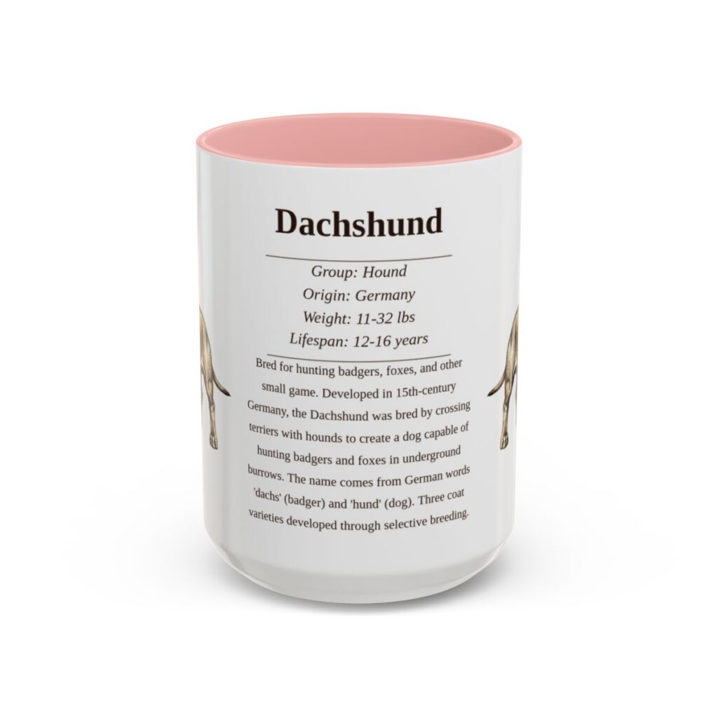 15oz-dachshund-mug-writeup-pink 15oz Dachshund Mug, Pink, front view