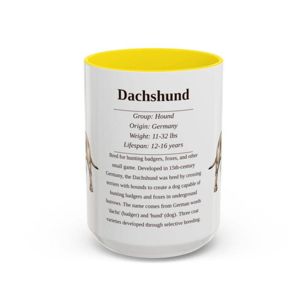 15oz-dachshund-mug-writeup-yellow 15oz Dachshund Mug, Yellow, front view