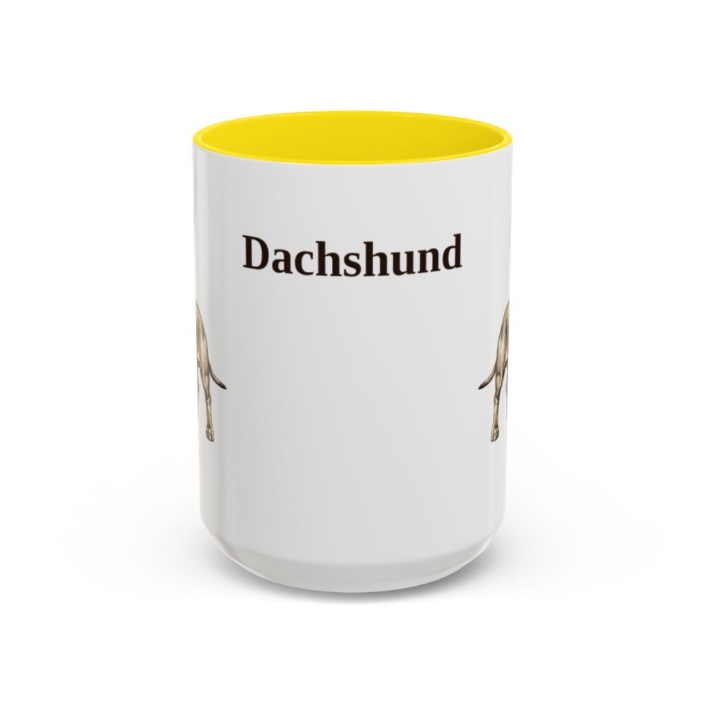 15oz Dachshund Mug, Yellow, front view