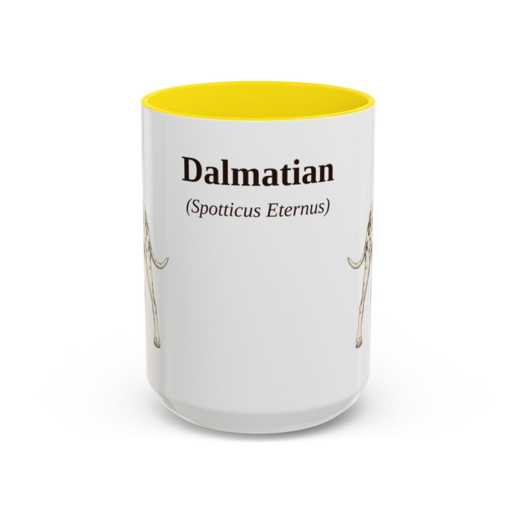 15oz-dalmatian-mug-latin-yellow 15oz Dalmatian Latin Mug, Yellow, front view
