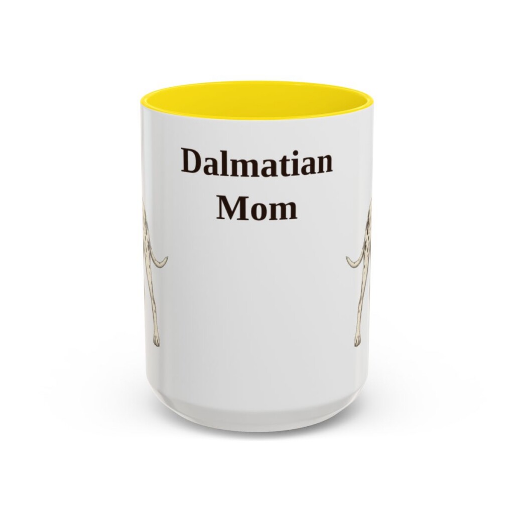 15oz Dalmatian Dog Mom Mug, Yellow, front view