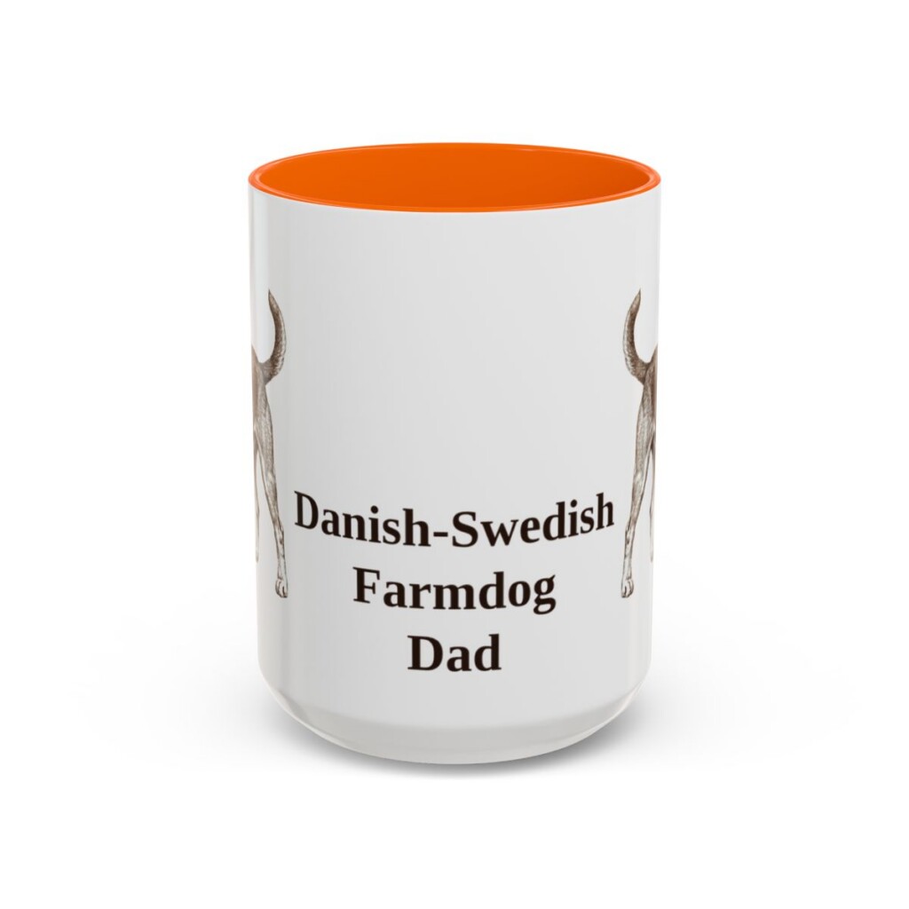 15oz Danish-Swedish Farmdog Dog Dad Mug, Orange, front view