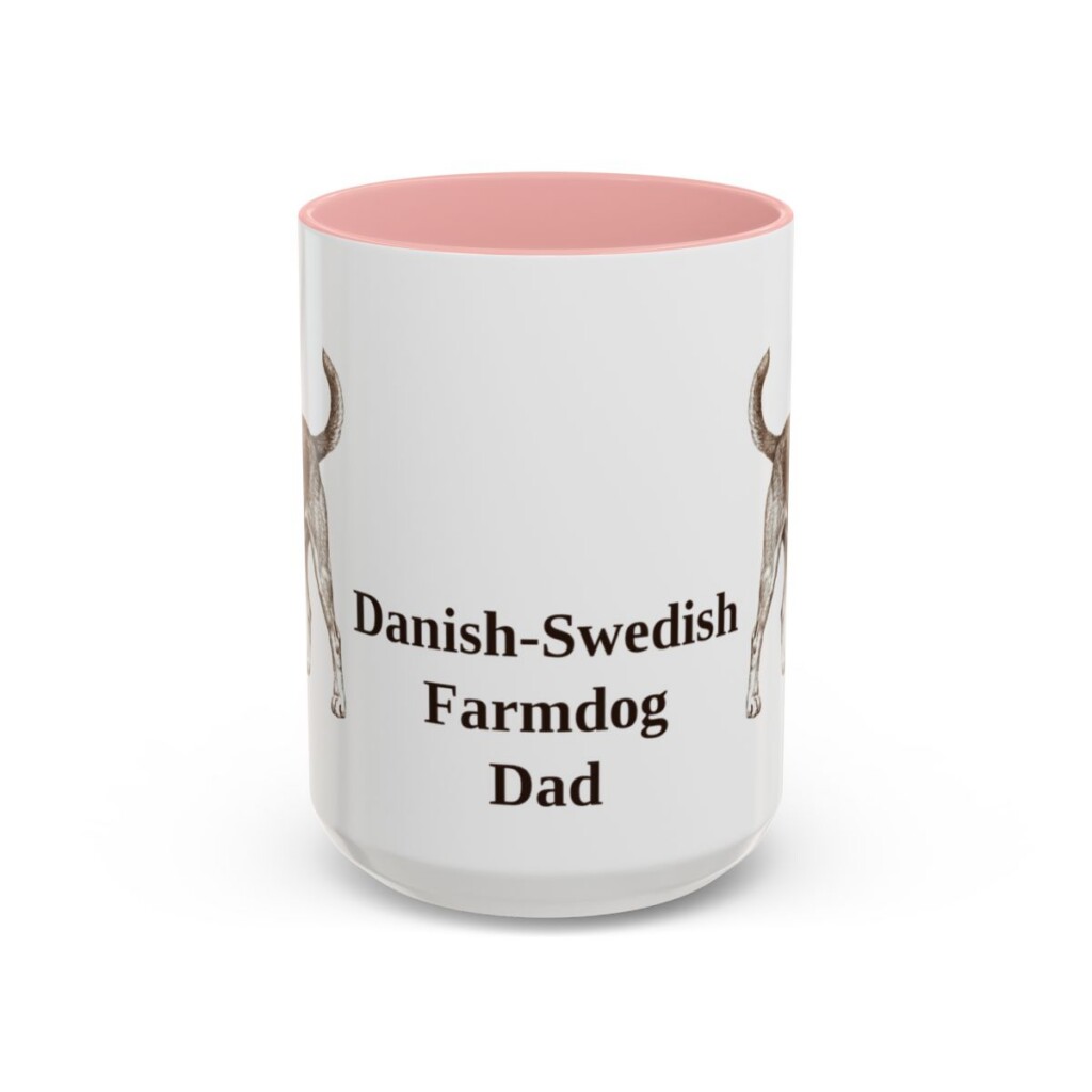 15oz Danish-Swedish Farmdog Dog Dad Mug, Pink, front view
