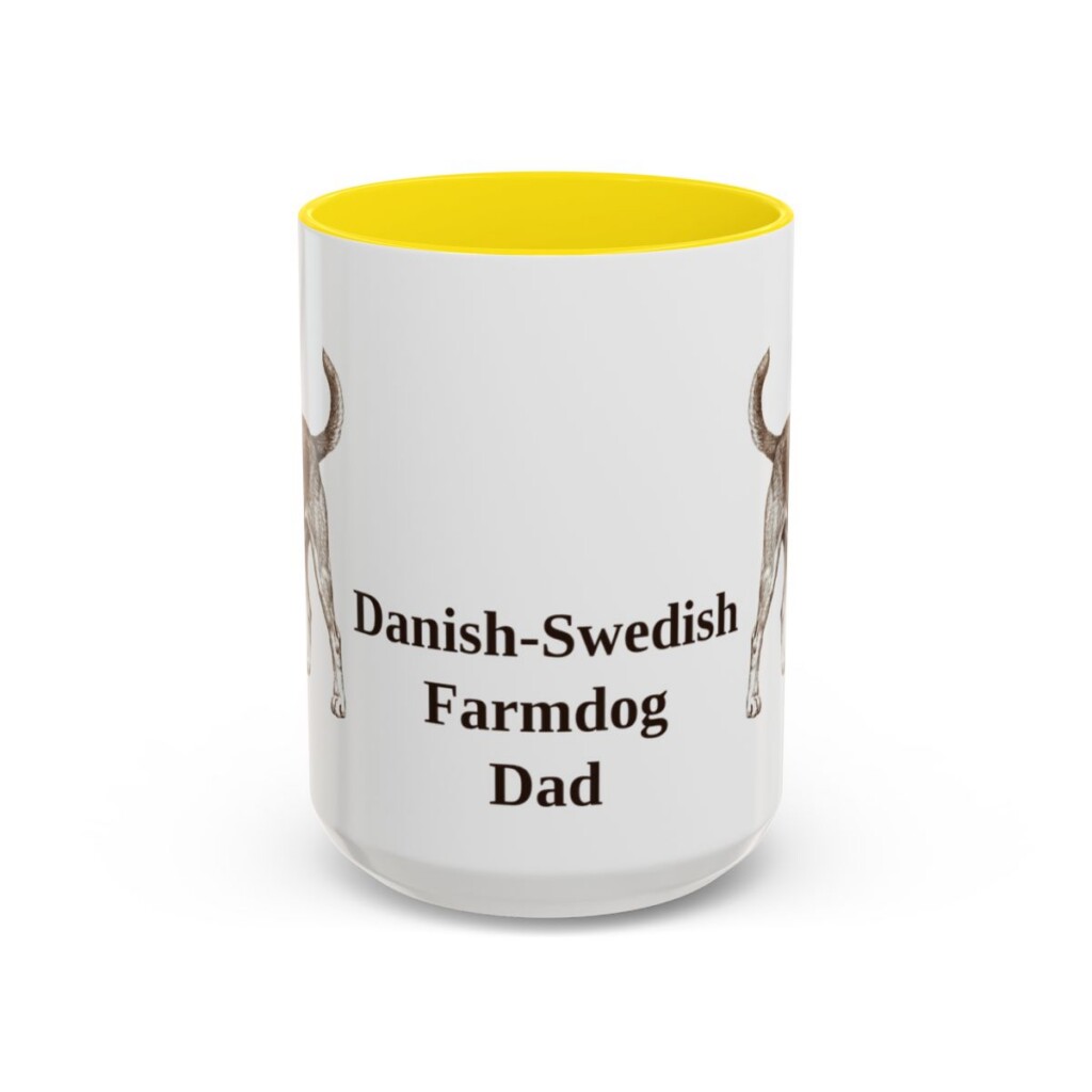 15oz Danish-Swedish Farmdog Dog Dad Mug, Yellow, front view