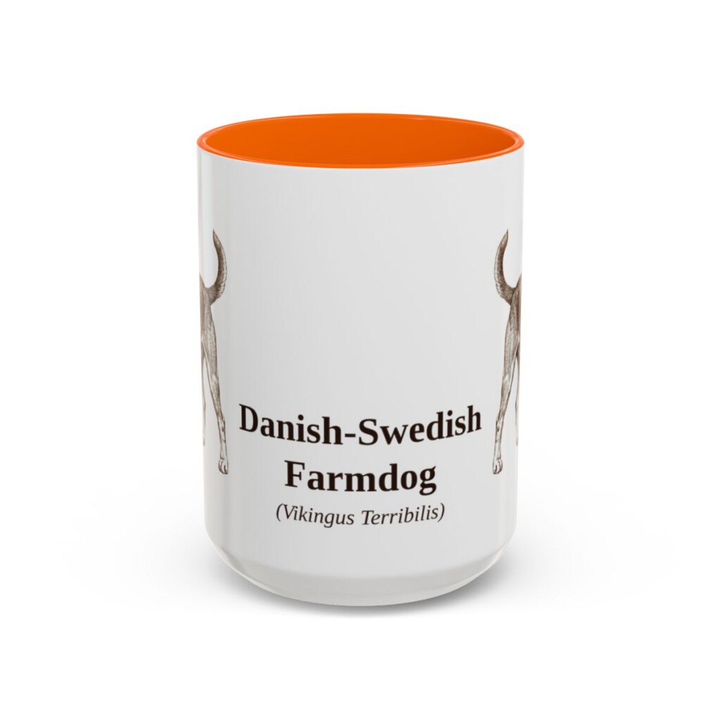 15oz Danish-Swedish Farmdog Latin Mug, Orange, front view