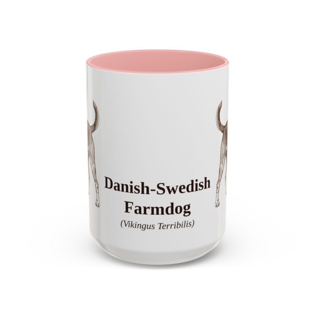 15oz Danish-Swedish Farmdog Latin Mug, Pink, front view