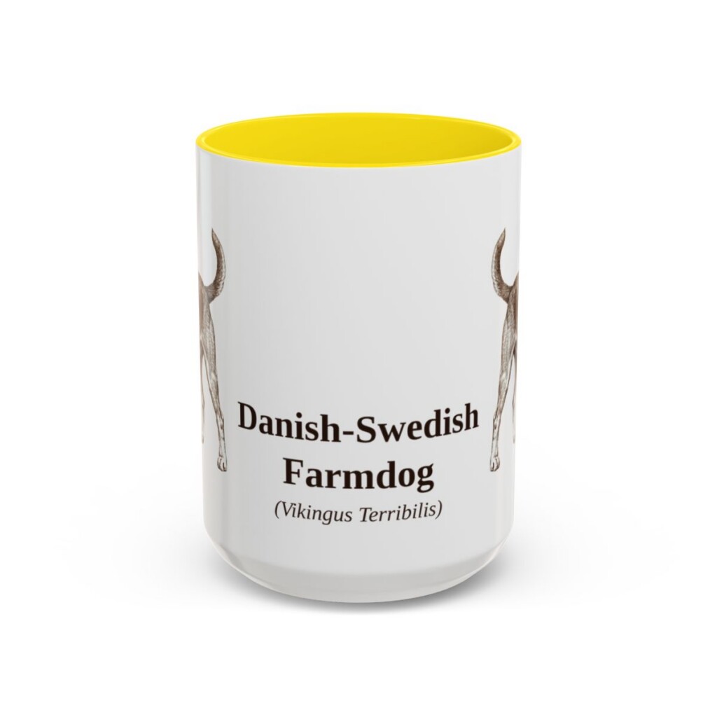 15oz Danish-Swedish Farmdog Latin Mug, Yellow, front view