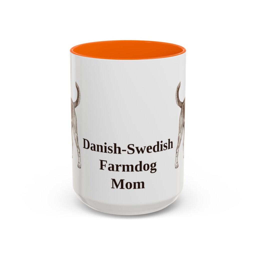 15oz Danish-Swedish Farmdog Dog Mom Mug, Orange, front view