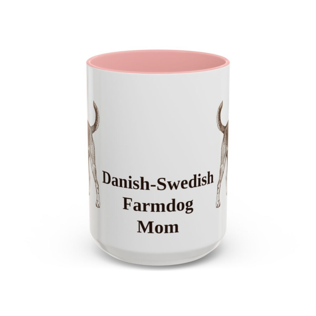 15oz Danish-Swedish Farmdog Dog Mom Mug, Pink, front view