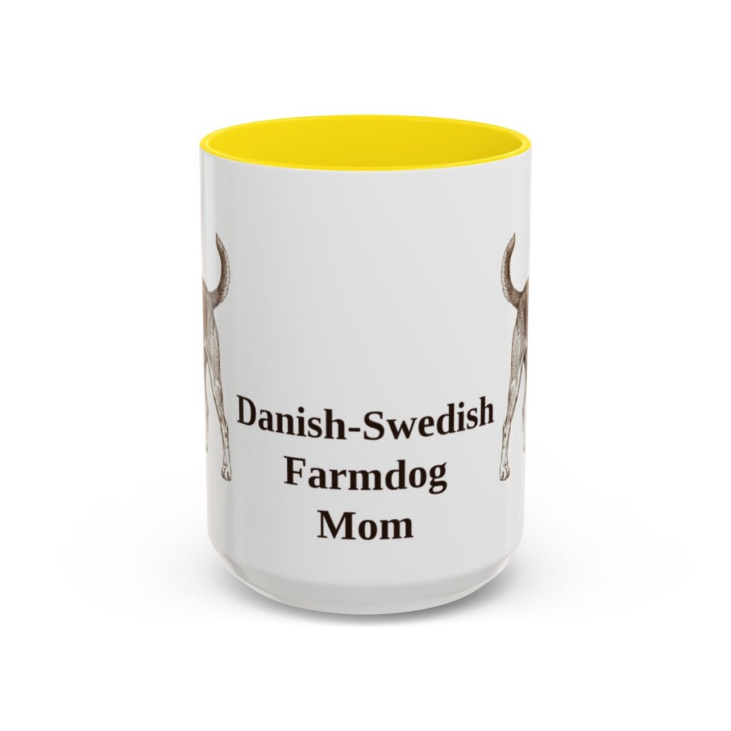 15oz Danish-Swedish Farmdog Dog Mom Mug, Yellow, front view