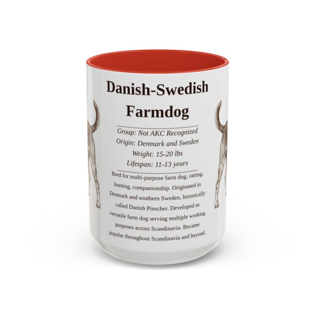 15oz-danish-swedish-farmdog-mug-writeup-red 15oz Danish-Swedish Farmdog Mug, Red, front view