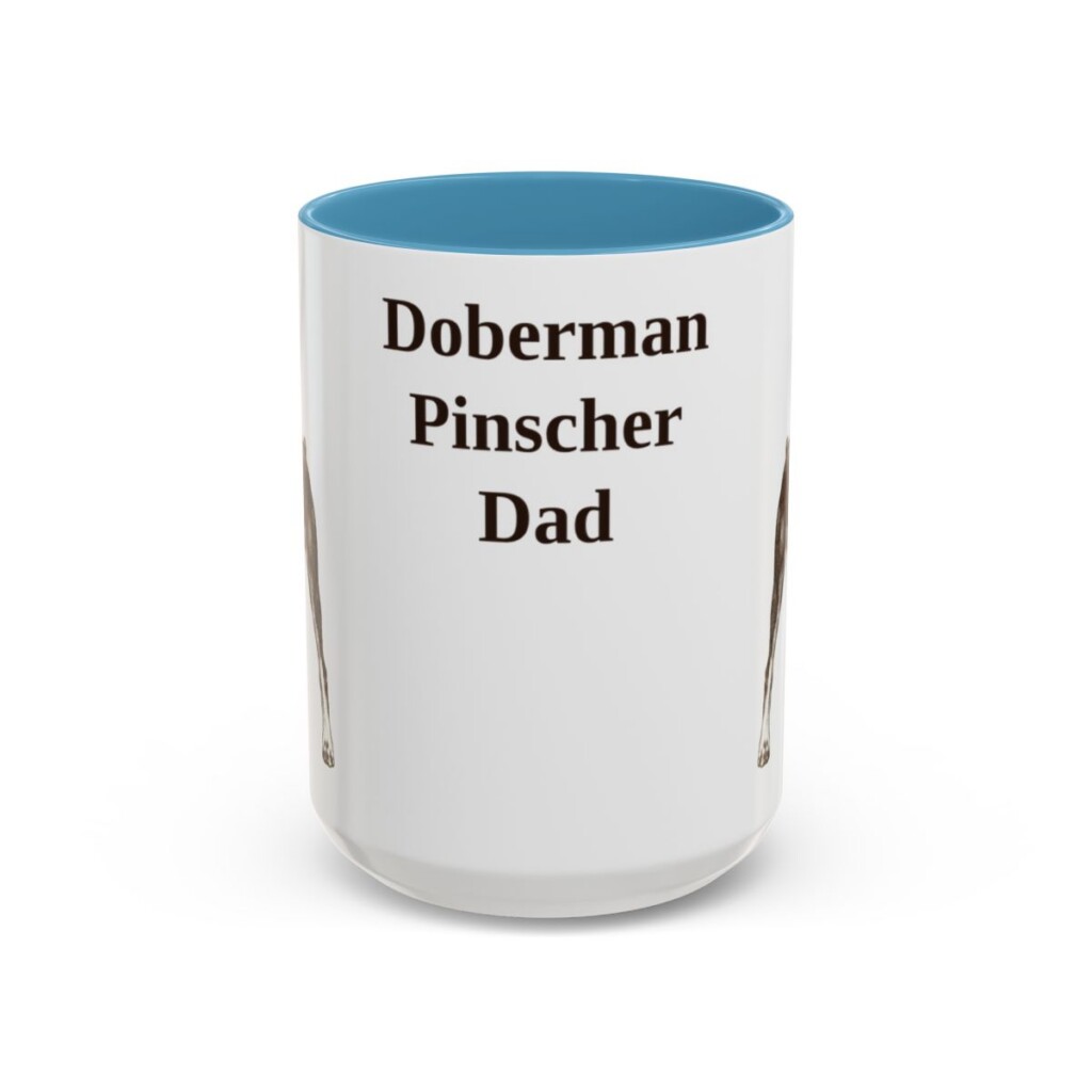 15oz Doberman Pinscher Dog Dad Mug, Light Blue, front view