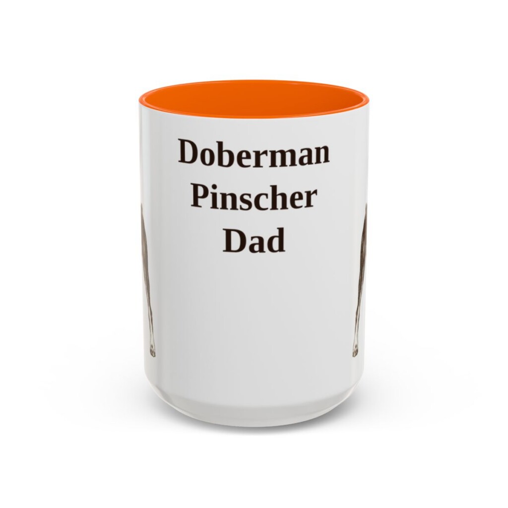 15oz Doberman Pinscher Dog Dad Mug, Orange, front view