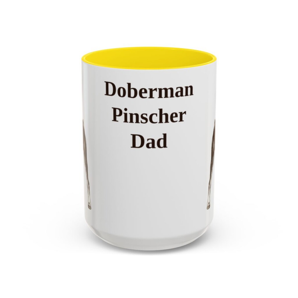 15oz Doberman Pinscher Dog Dad Mug, Yellow, front view