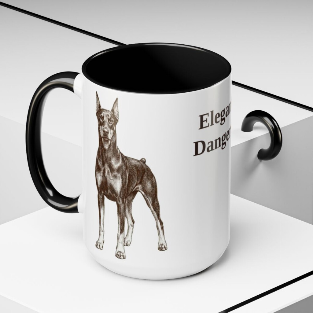 15oz-doberman-pinscher-mug-humor-black-context-2 15oz Funny Doberman Pinscher Mug, Black, lifestyle photo