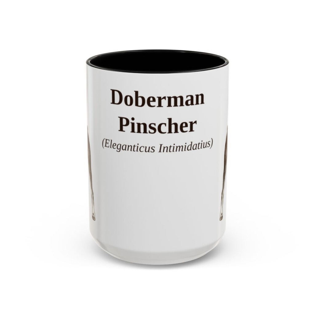 15oz Doberman Pinscher Latin Mug, Black, front view
