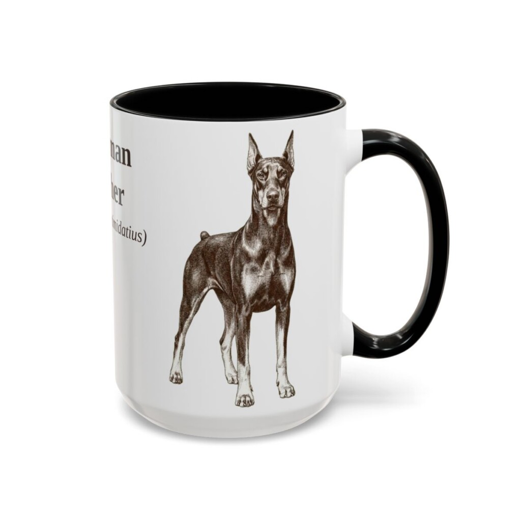 15oz Doberman Pinscher Latin Mug, Black, right side view