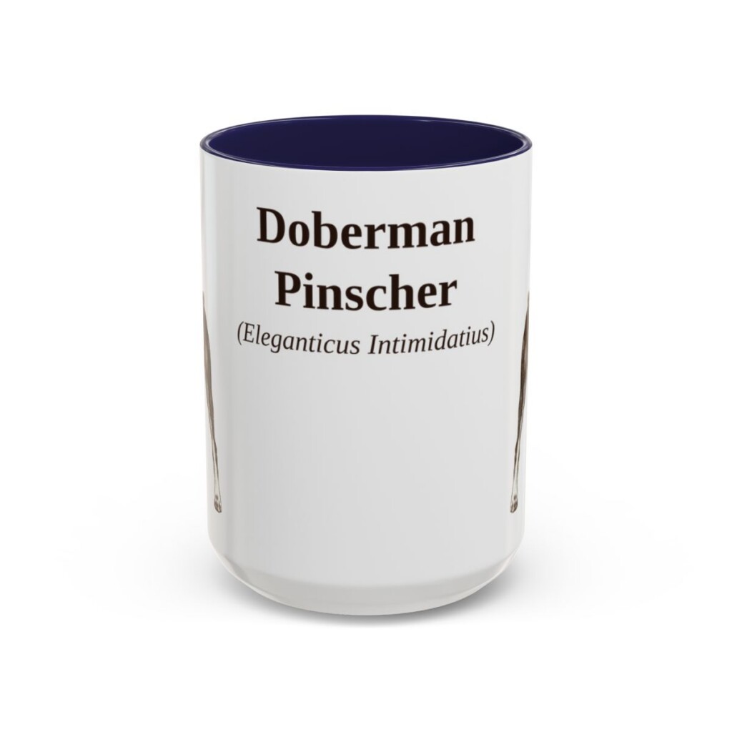 15oz Doberman Pinscher Latin Mug, Navy, front view
