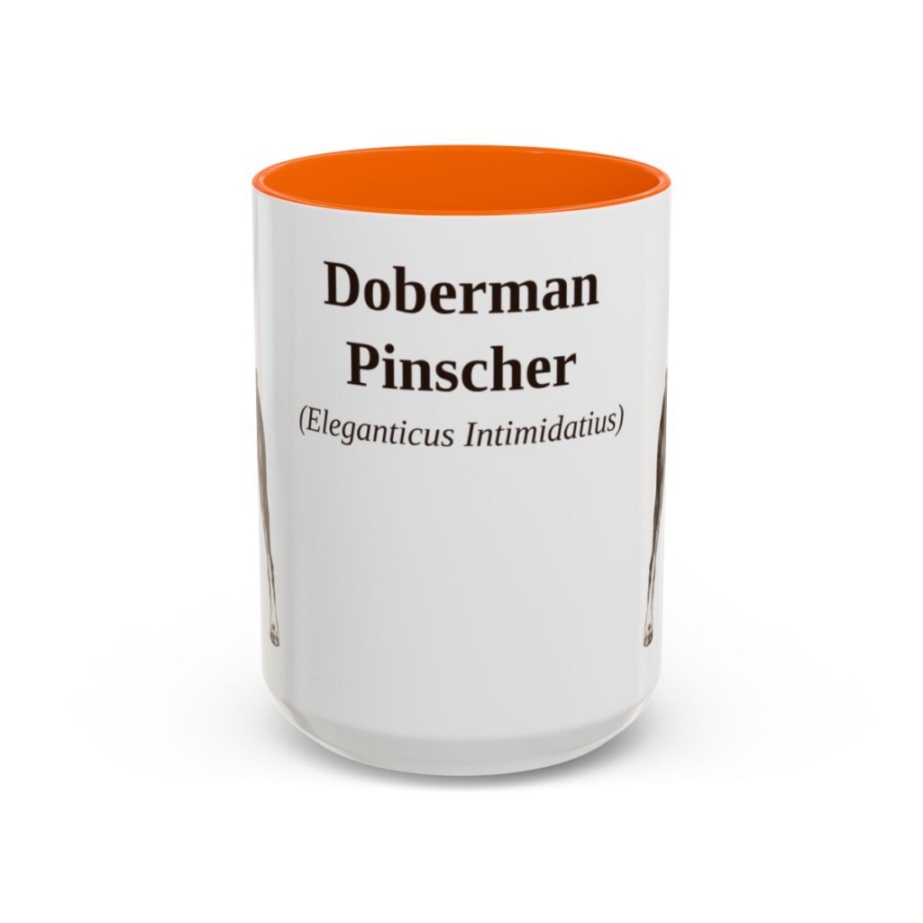 15oz Doberman Pinscher Latin Mug, Orange, front view