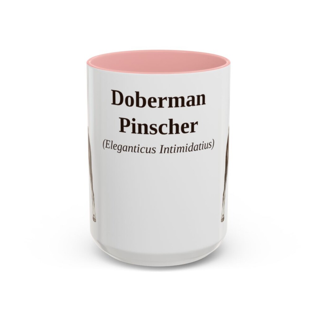 15oz Doberman Pinscher Latin Mug, Pink, front view