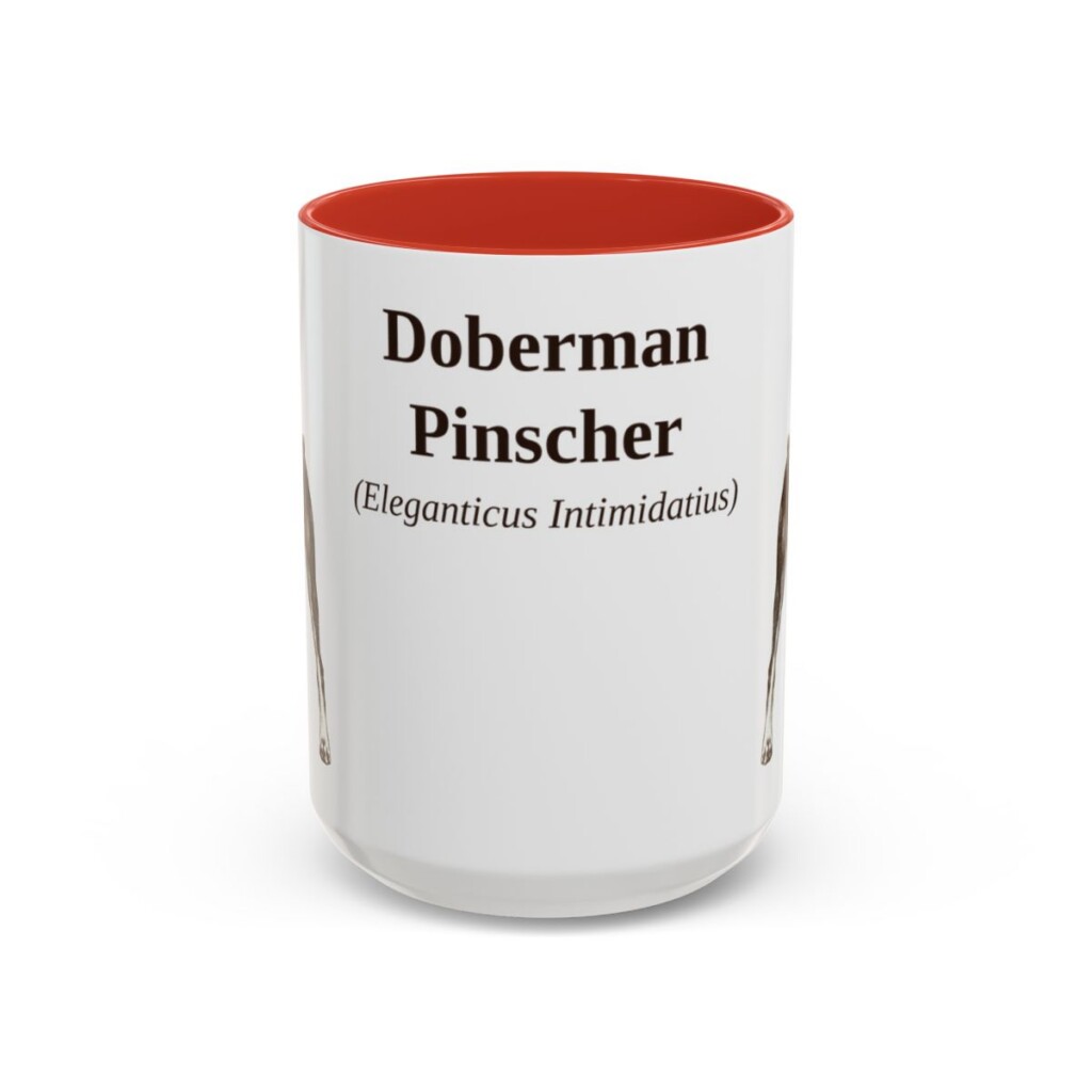 15oz Doberman Pinscher Latin Mug, Red, front view