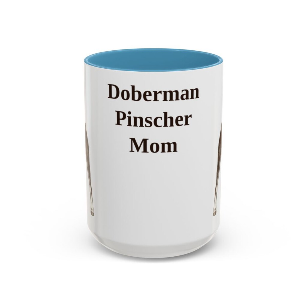 15oz Doberman Pinscher Dog Mom Mug, Light Blue, front view