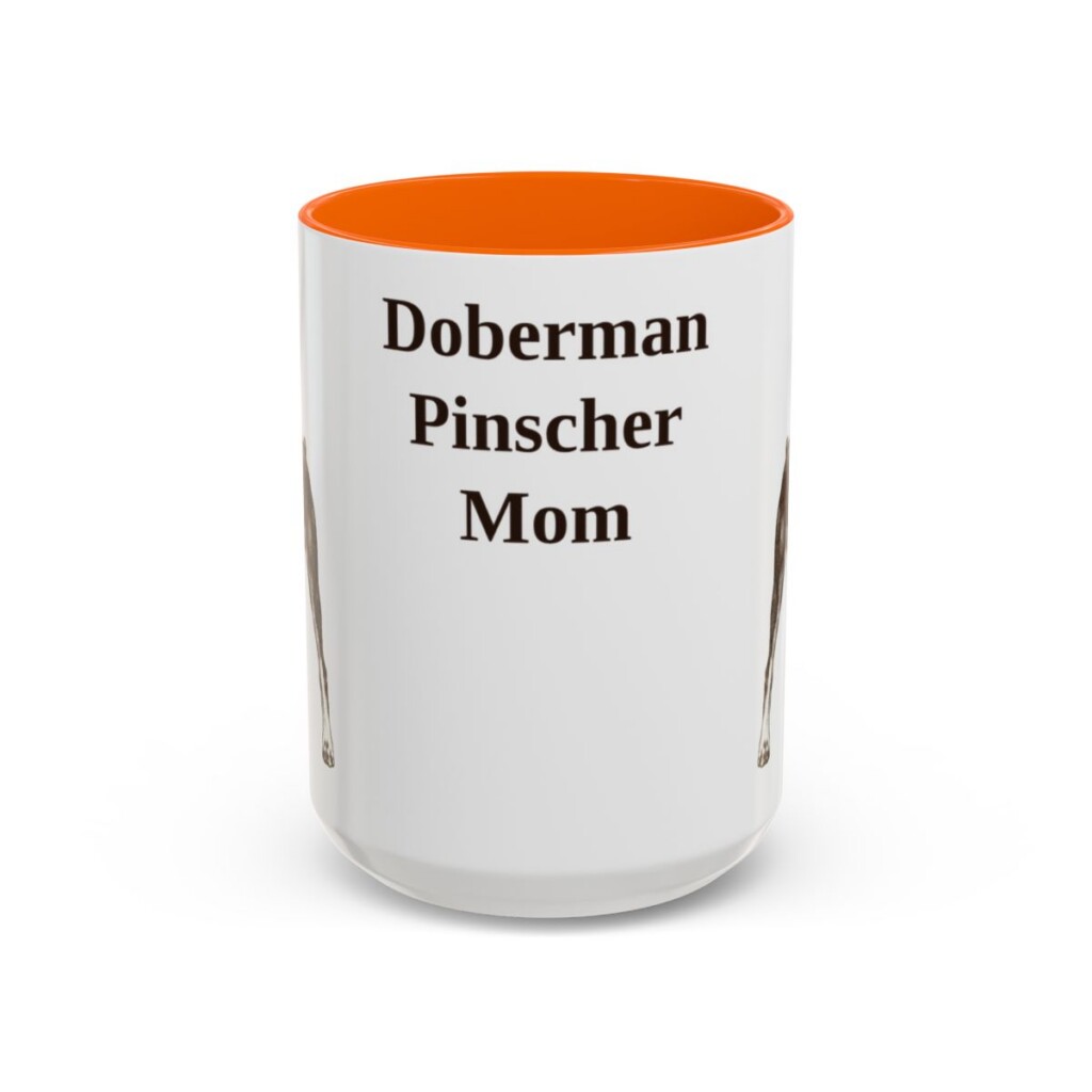 15oz Doberman Pinscher Dog Mom Mug, Orange, front view