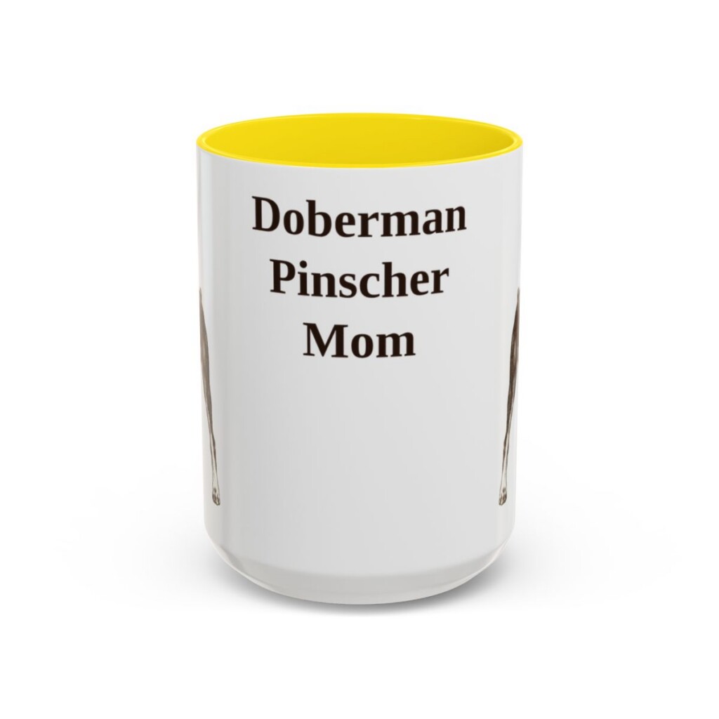15oz Doberman Pinscher Dog Mom Mug, Yellow, front view