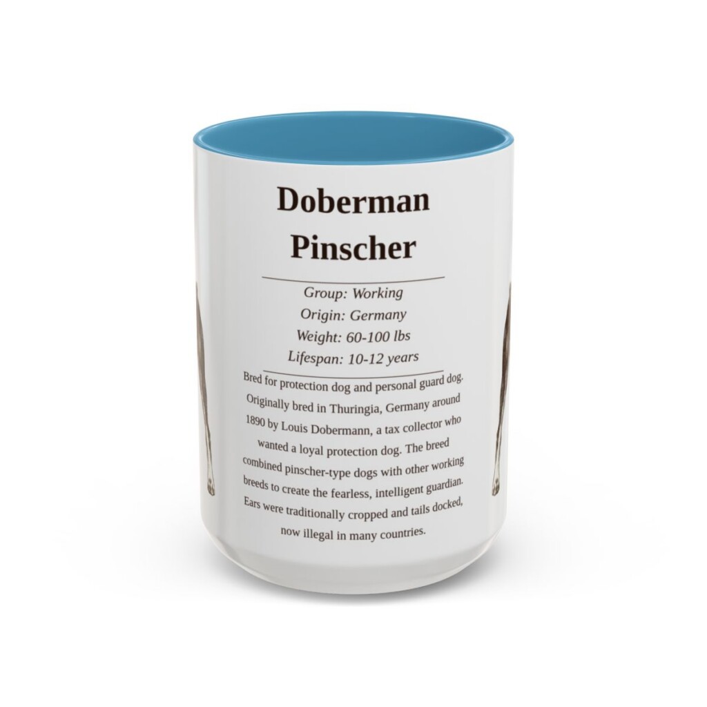 15oz Doberman Pinscher Mug, Light Blue, front view