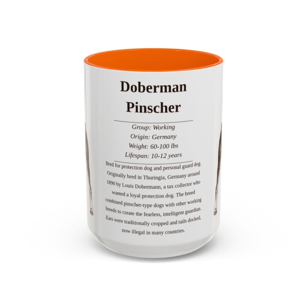 15oz Doberman Pinscher Mug, Orange, front view