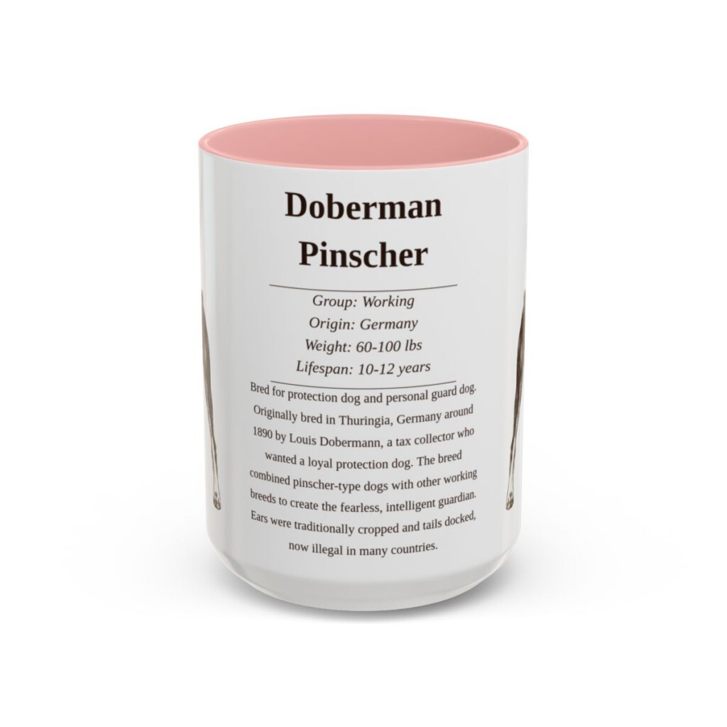 15oz Doberman Pinscher Mug, Pink, front view