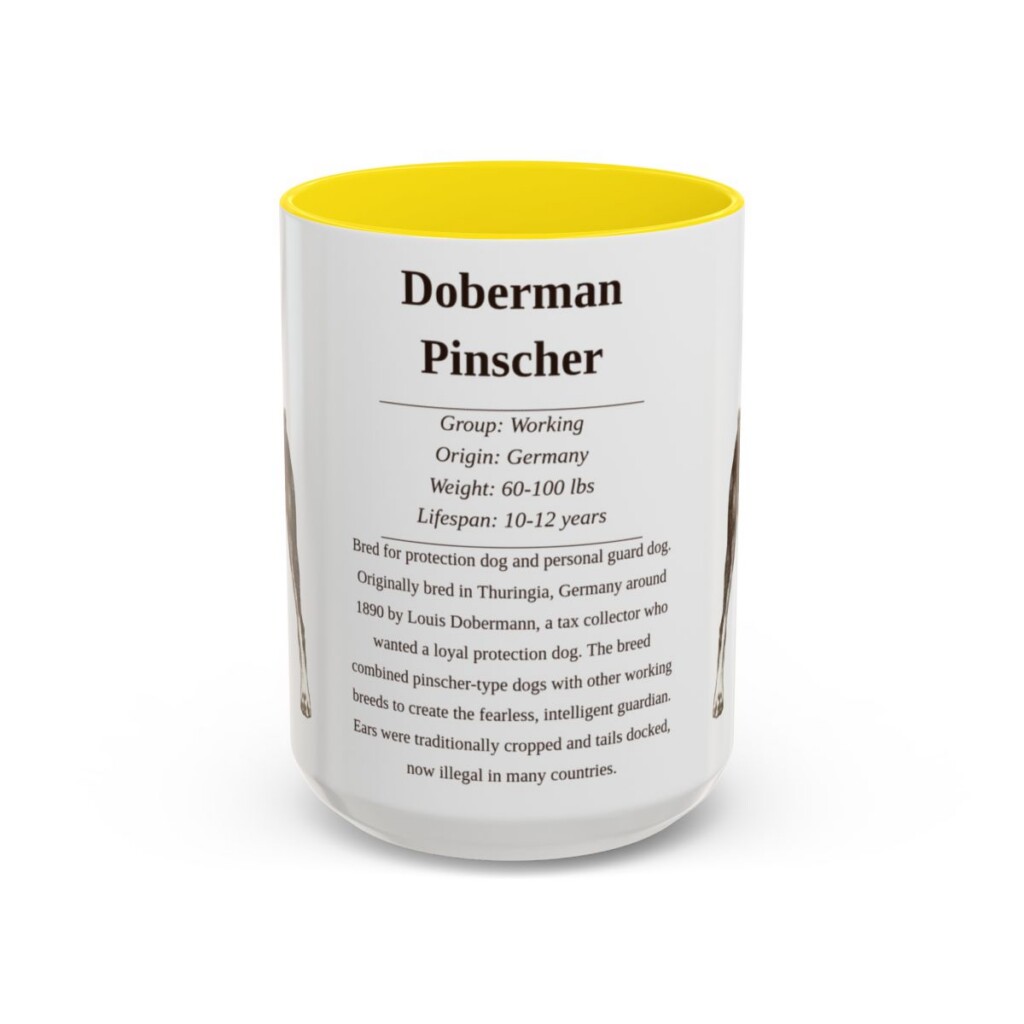15oz Doberman Pinscher Mug, Yellow, front view