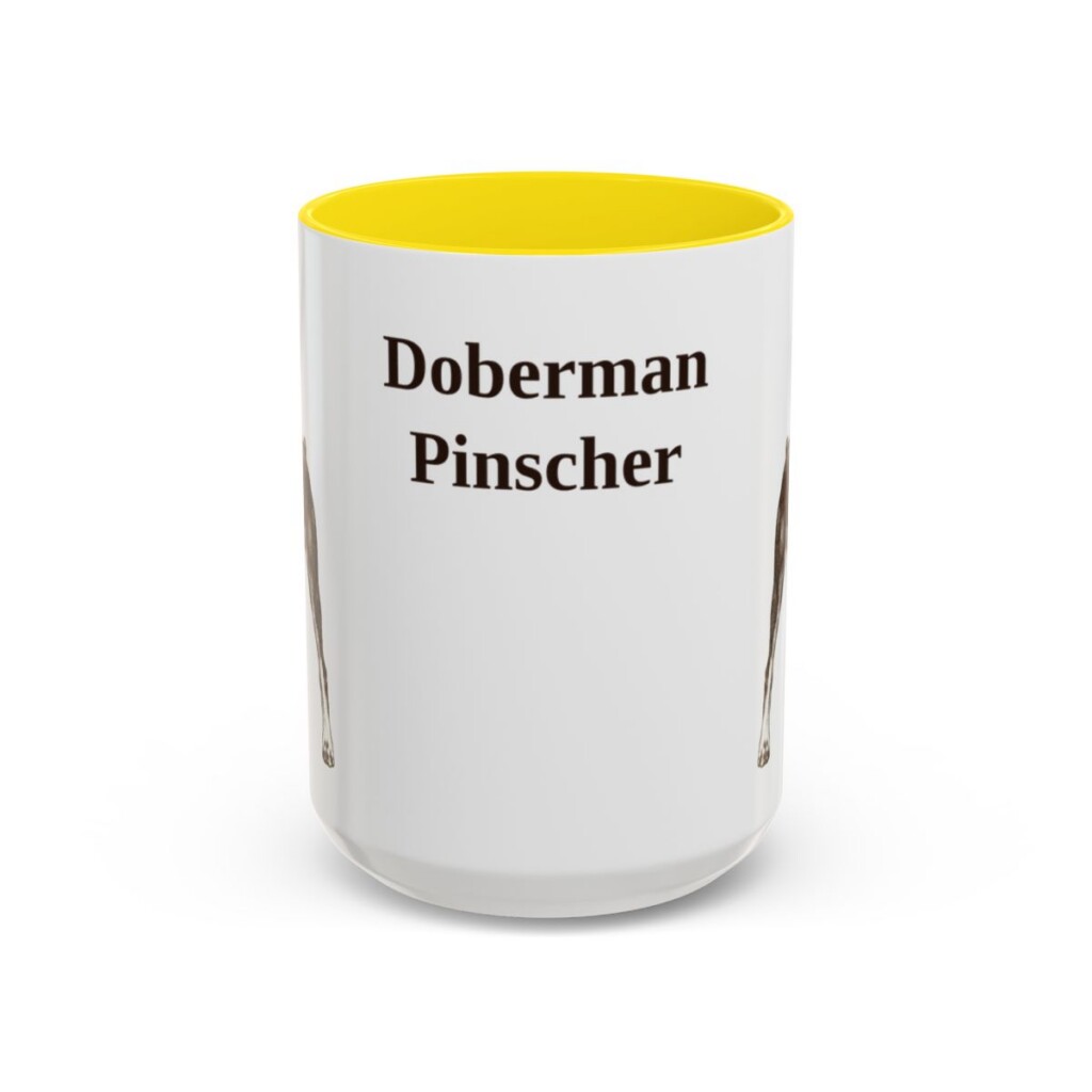 15oz-doberman-pinscher-mug-yellow 15oz Doberman Pinscher Mug, Yellow, front view