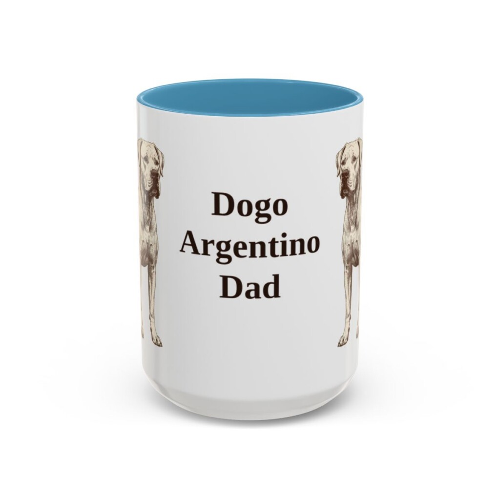 15oz Dogo Argentino Dog Dad Mug, Light Blue, front view