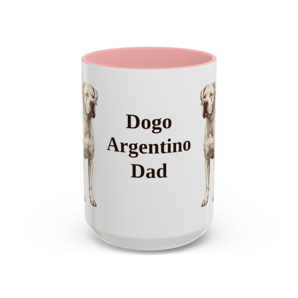 15oz Dogo Argentino Dog Dad Mug, Pink, front view