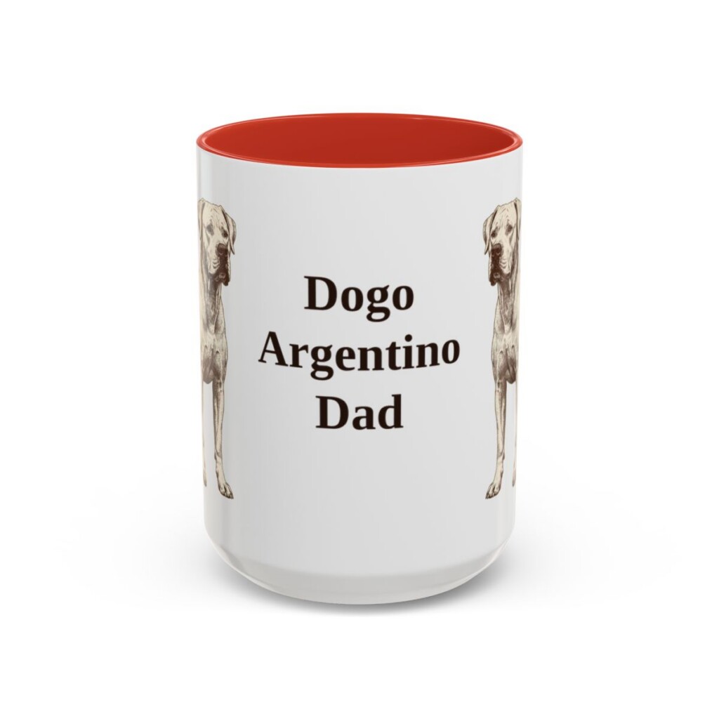 15oz Dogo Argentino Dog Dad Mug, Red, front view