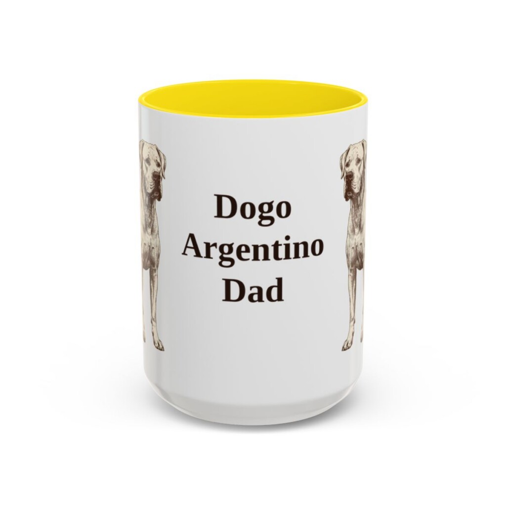 15oz Dogo Argentino Dog Dad Mug, Yellow, front view