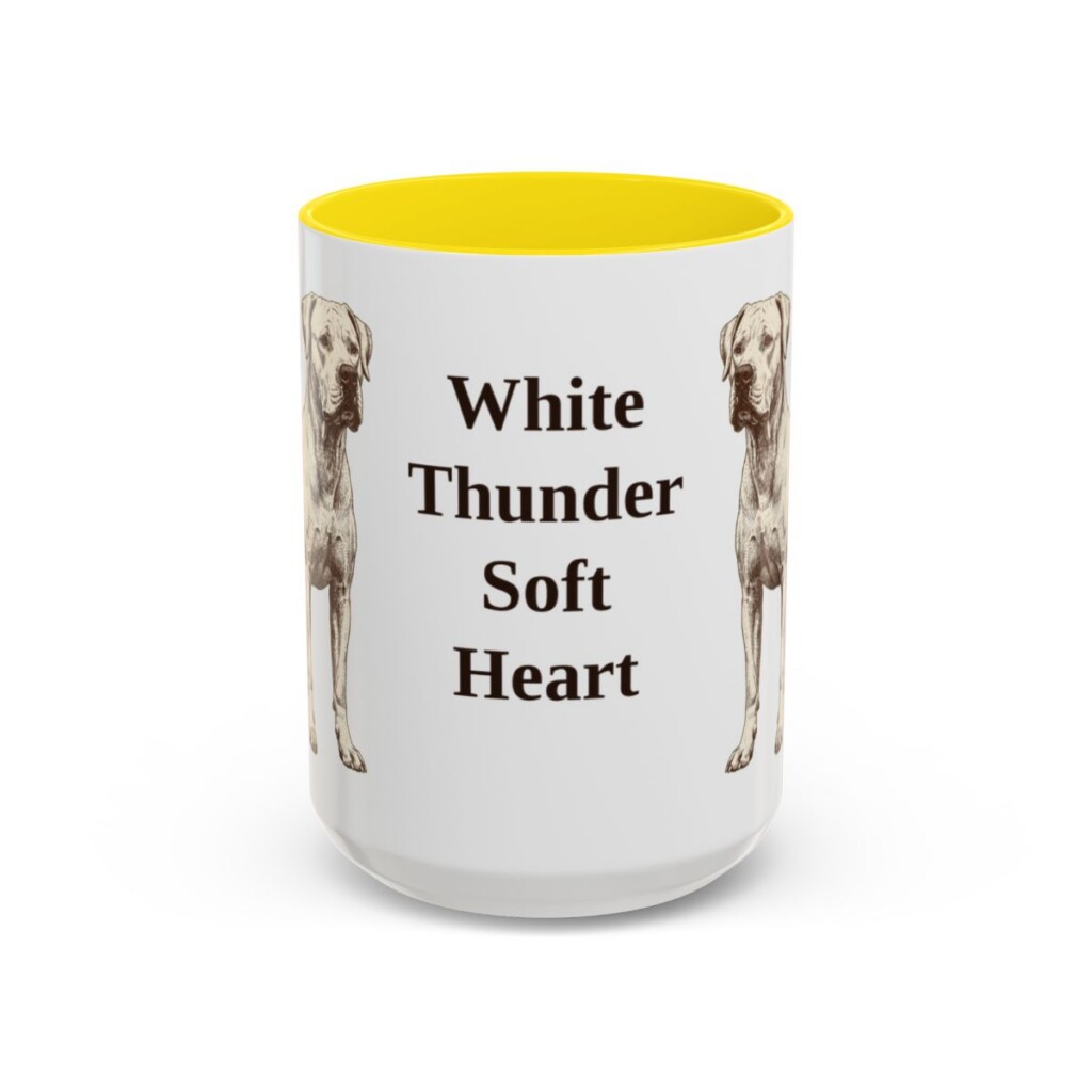 15oz Funny Dogo Argentino Mug, Yellow, front view
