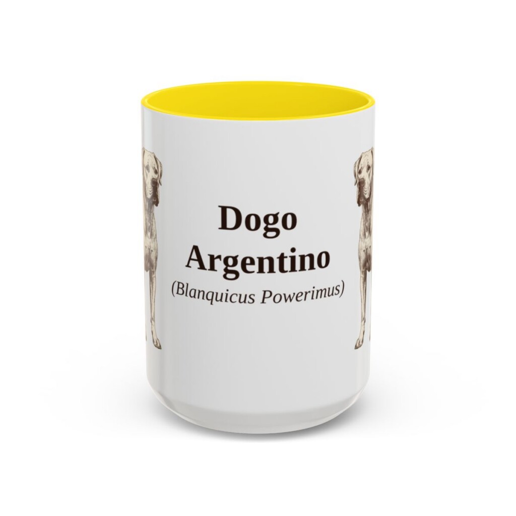15oz-dogo-argentino-mug-latin-yellow 15oz Dogo Argentino Latin Mug, Yellow, front view