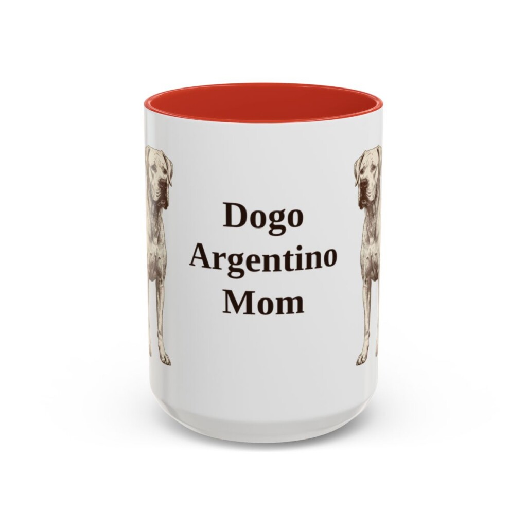 15oz Dogo Argentino Dog Mom Mug, Red, front view