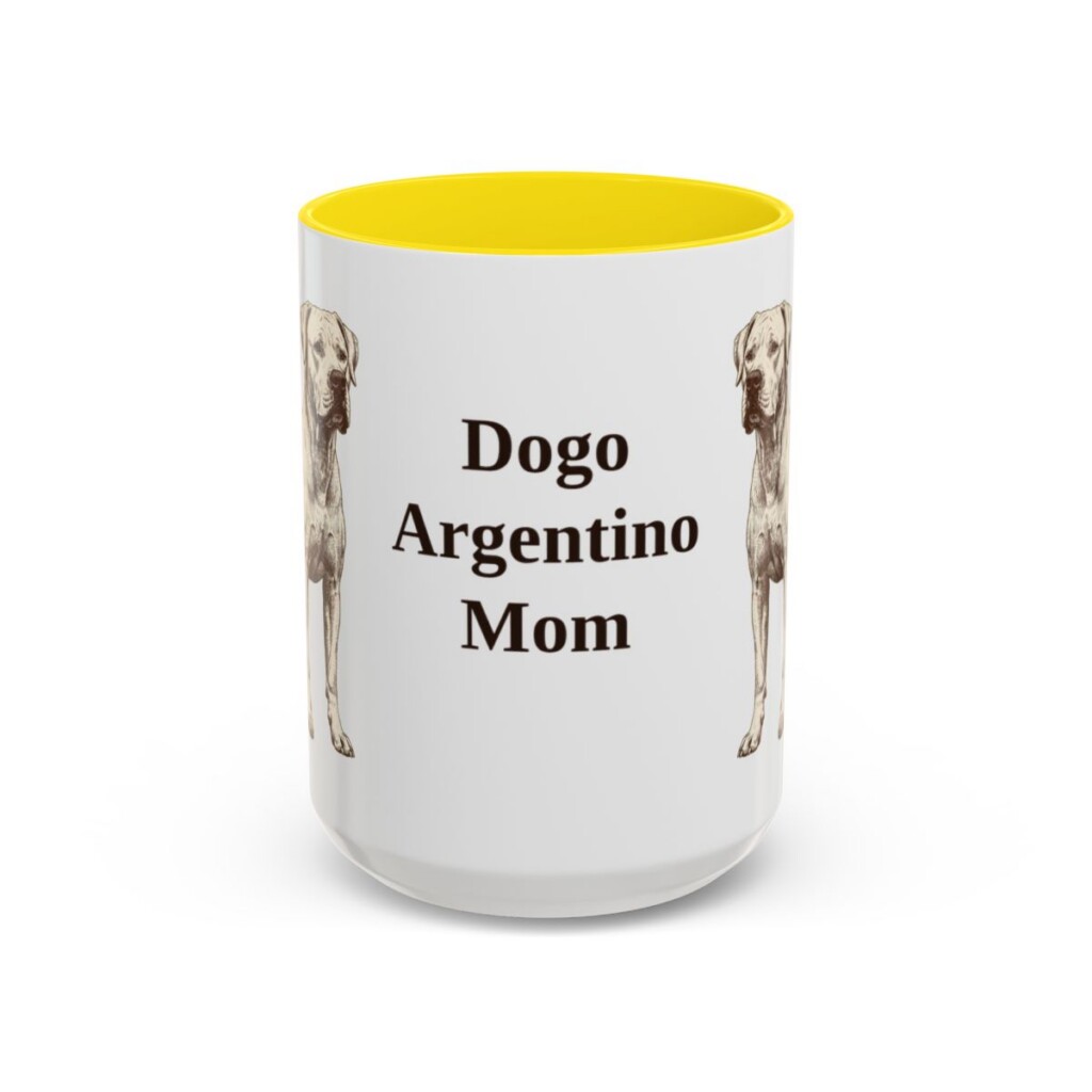 15oz Dogo Argentino Dog Mom Mug, Yellow, front view